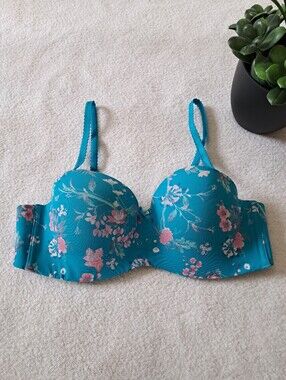 La Vie En Rose Floral Bra Womens Size 36B Wirefree Strapless Convertible Feminin